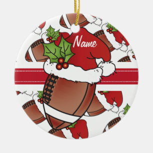 Personalise Santa's Hat Christmas Football Ceramic Tree Decoration