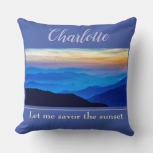 Personalise Savour the Sunset on Blue Background Cushion