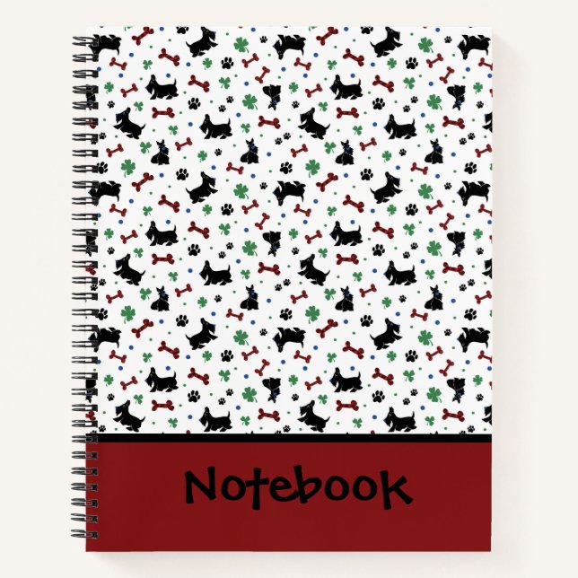 Personalise Scottie Shamrocks Colourful Lucky Big Notebook (Front)