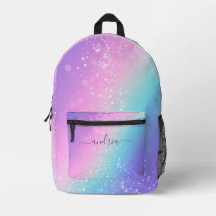 Personalise Script Name, Bokeh Stars Purple & Blue Printed Backpack