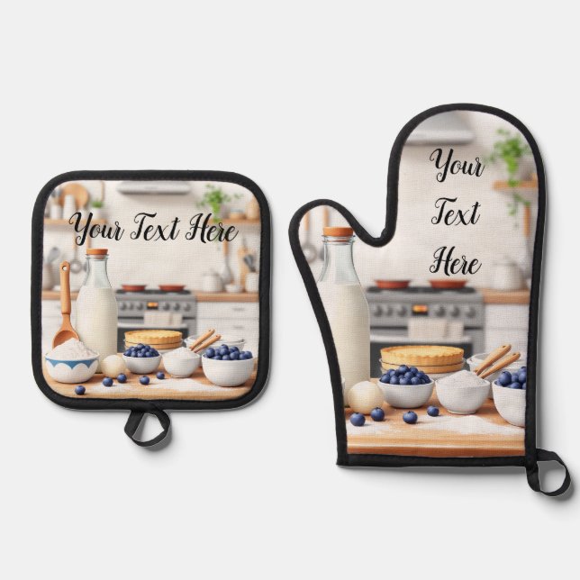 Personalise Set of 2 Kitchen Oven Mitt Potholder (Front)
