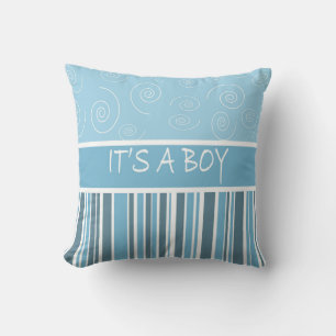 Personalise Shades of Blue Stripe Its a Boy  Cushion