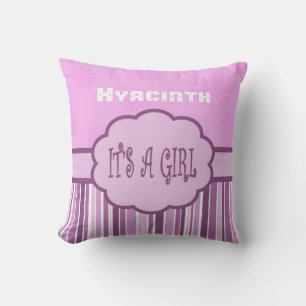 Personalise Shades of Pink Stripe Its a Girl Cushion