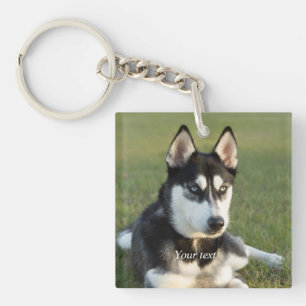 Personalise Siberian Husky puppy portrait Key Ring