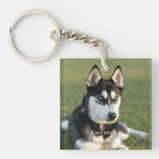 Personalise Siberian Husky puppy portrait Key Ring