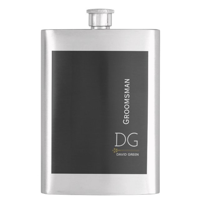 Personalise Silver and Black Groomsman Hip Flask (Front)