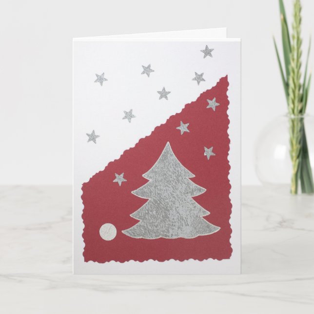 Personalise silver Christmas tree Holiday Card (Front)