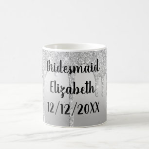 Personalise Silver Glitter Drips Gift Bridesmaid Coffee Mug