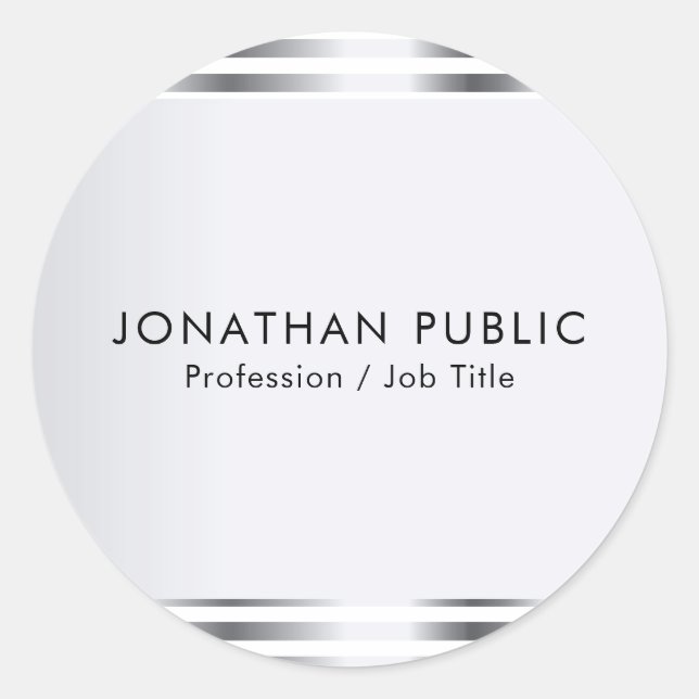 Personalise Silver Look Glamourous Elegant Modern Classic Round Sticker (Front)