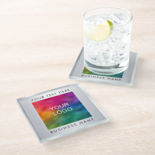 Personalise Silver Look Template Company Logo Here Glass Coaster