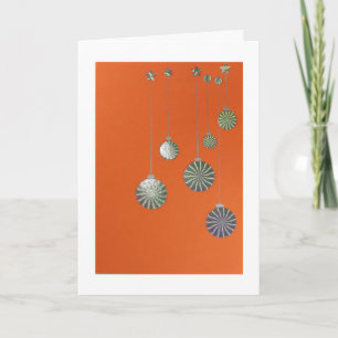 Personalise Silver ornaments on orange basis Holiday Card