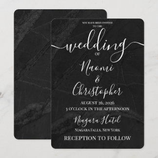 Personalise: Simple Black Marble Texture Wedding Invitation