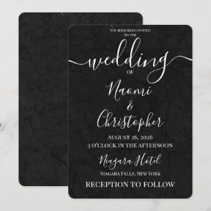 Personalise: Simple Black Stone Texture Wedding Invitation