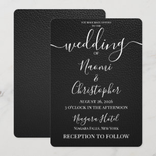 Personalise: Simple Black Vinyl Texture Wedding Invitation