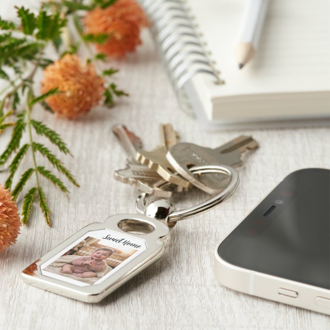 personalise simple custom Rectangle metal Key Ring (Side)