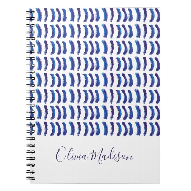 Personalise Simple Minimalist Oil Paint Blue Lines Notebook (Front)