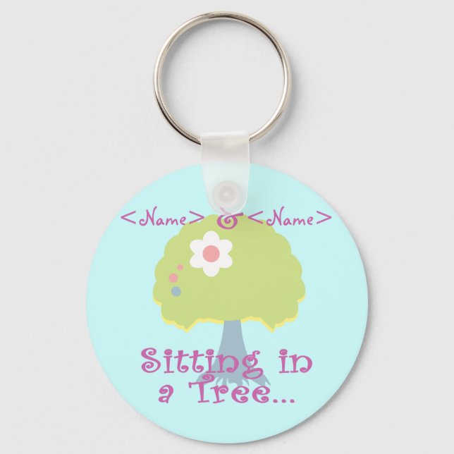 Personalise Sitting in a Tree, <Name>, <Name> Key Ring (Front)