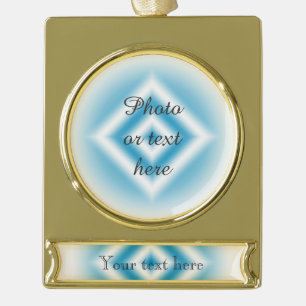 Personalise-sky blue diamond gradient gold plated banner ornament