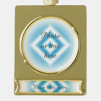 Personalise-sky blue diamond gradient gold plated banner ornament