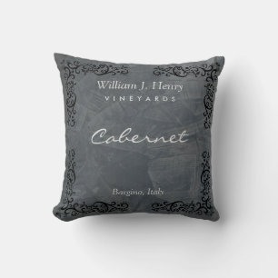 Personalise Slate And Black Scroll Wine Cushion