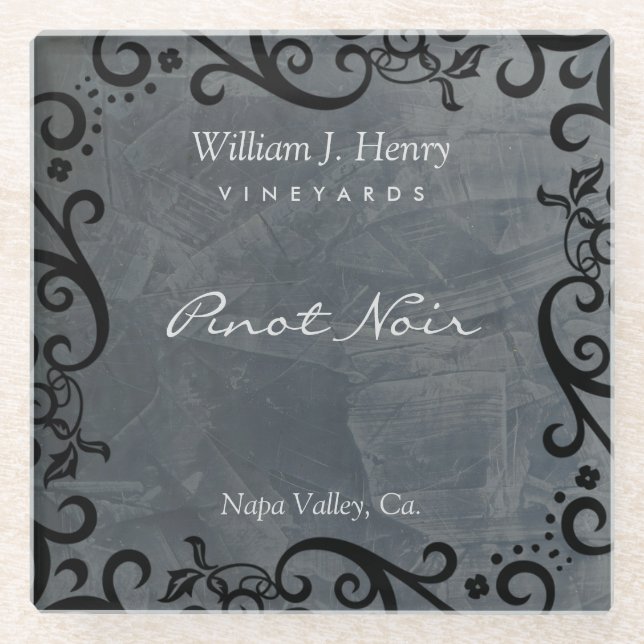 Personalise Slate And Black Scroll Wine Glass Coas Coaster (Front)