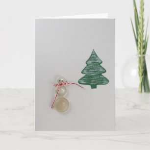 Personalise Snowman with buttons and green tree Holiday Card
