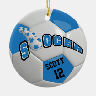 Personalise Soccer Ball Blue Ceramic Tree Decoration