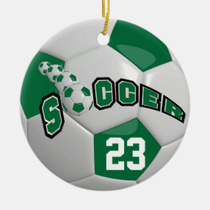 Personalise ⚽ Soccer Ball   Dark Green Ceramic Tree Decoration