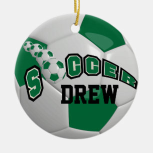 Personalise Soccer Ball Dark Green Ceramic Tree Decoration