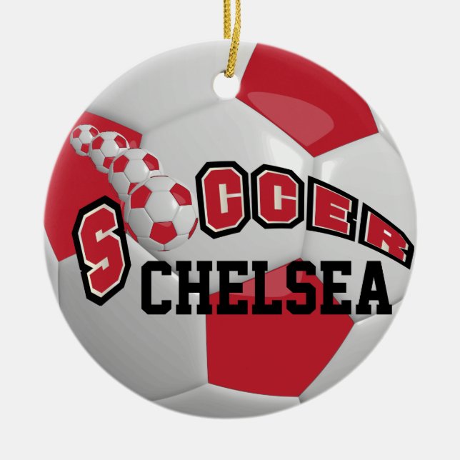 Personalise Soccer Ball | Dark Red Ceramic Tree Decoration (Front)