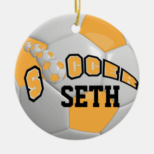 Personalise Soccer Ball   Gold Ceramic Tree Decoration