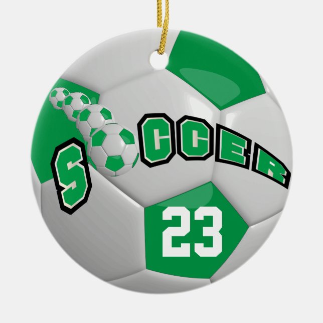Personalise Soccer Ball | Green Ceramic Tree Decoration (Front)
