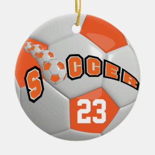 Personalise Soccer Ball   Orange Ceramic Tree Decoration