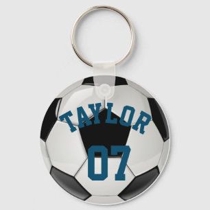 Personalise Soccer ball player's Name and Number Key Ring