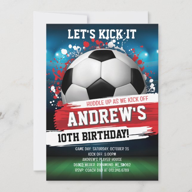 Personalise Soccer Birthday Party Invitation (Front)