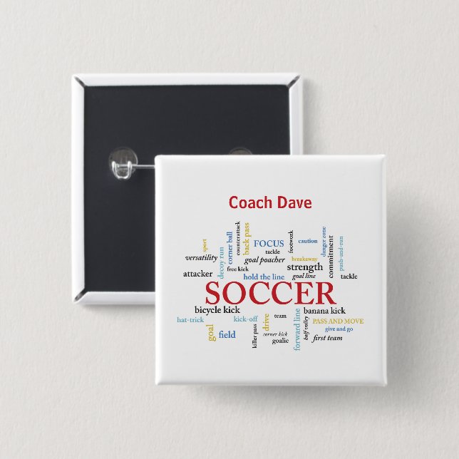 Personalise, Soccer Coach Thank You in Words 15 Cm Square Badge (Front & Back)