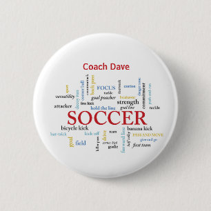 Personalise, Soccer Coach Thank You in Words 6 Cm Round Badge