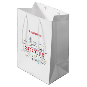 Personalise, Soccer Coach Thank You in Words Medium Gift Bag