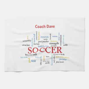 Personalise, Soccer Coach Thank You in Words Tea Towel