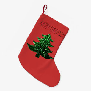 Personalise Sparkly Christmas tree green Red Small Christmas Stocking