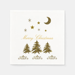 Personalise, Sparkly Christmas tree, moon, stars Napkin