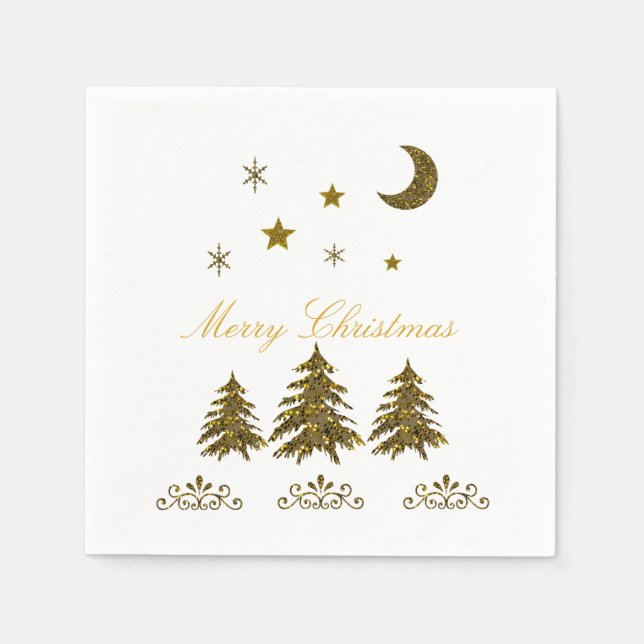 Personalise, Sparkly Christmas tree, moon, stars Napkin (Front)
