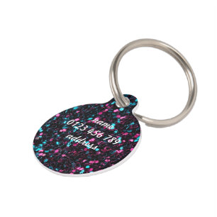 Personalise Sparkly pink blue mosaic glitter Pet Tag