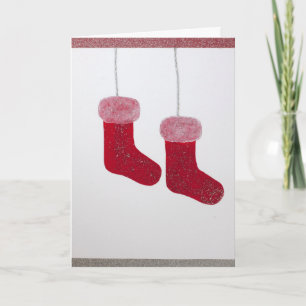 Personalise, sparkly Santa sock Holiday Card