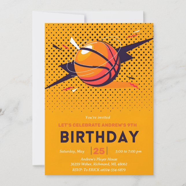 personalise Sport Basketball Birthday Invitation (Front)