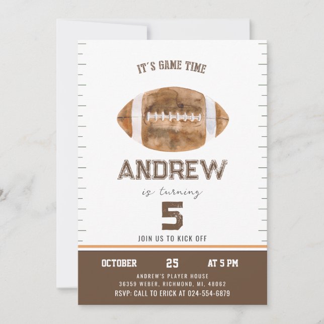 Personalise Sport Football Birthday Invitation (Front)