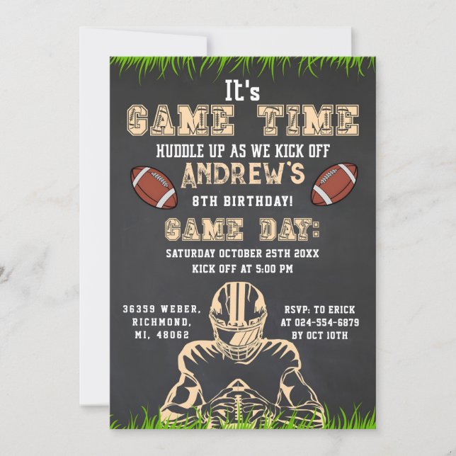 Personalise Sport Football Birthday Invitation (Front)
