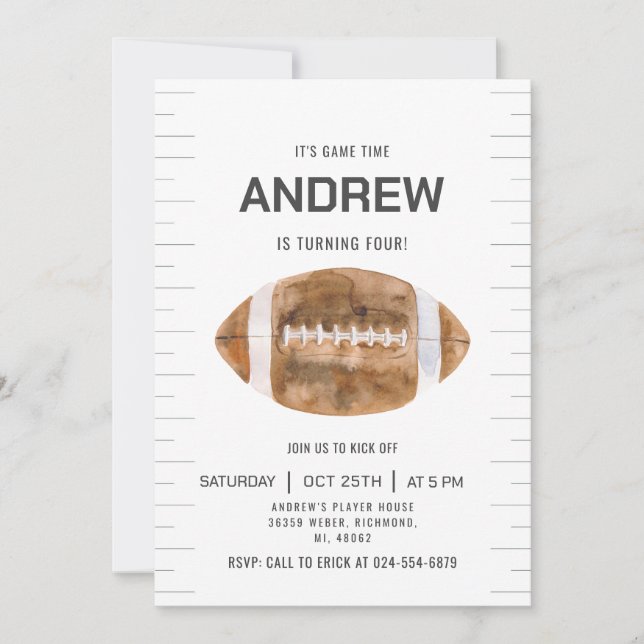 Personalise Sport Football Birthday Invitation (Front)