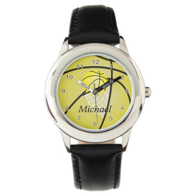 Personalise Sports Yellow Basketball Watch (Front)