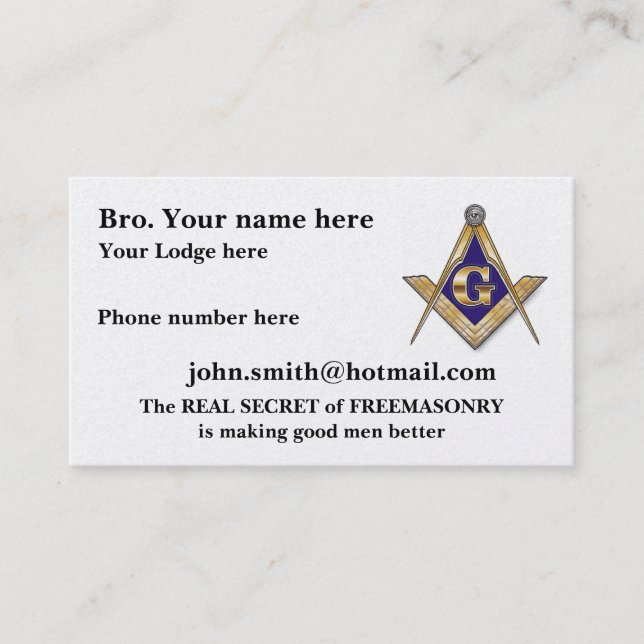 Personalise Square and Compasses Business Card (Front)